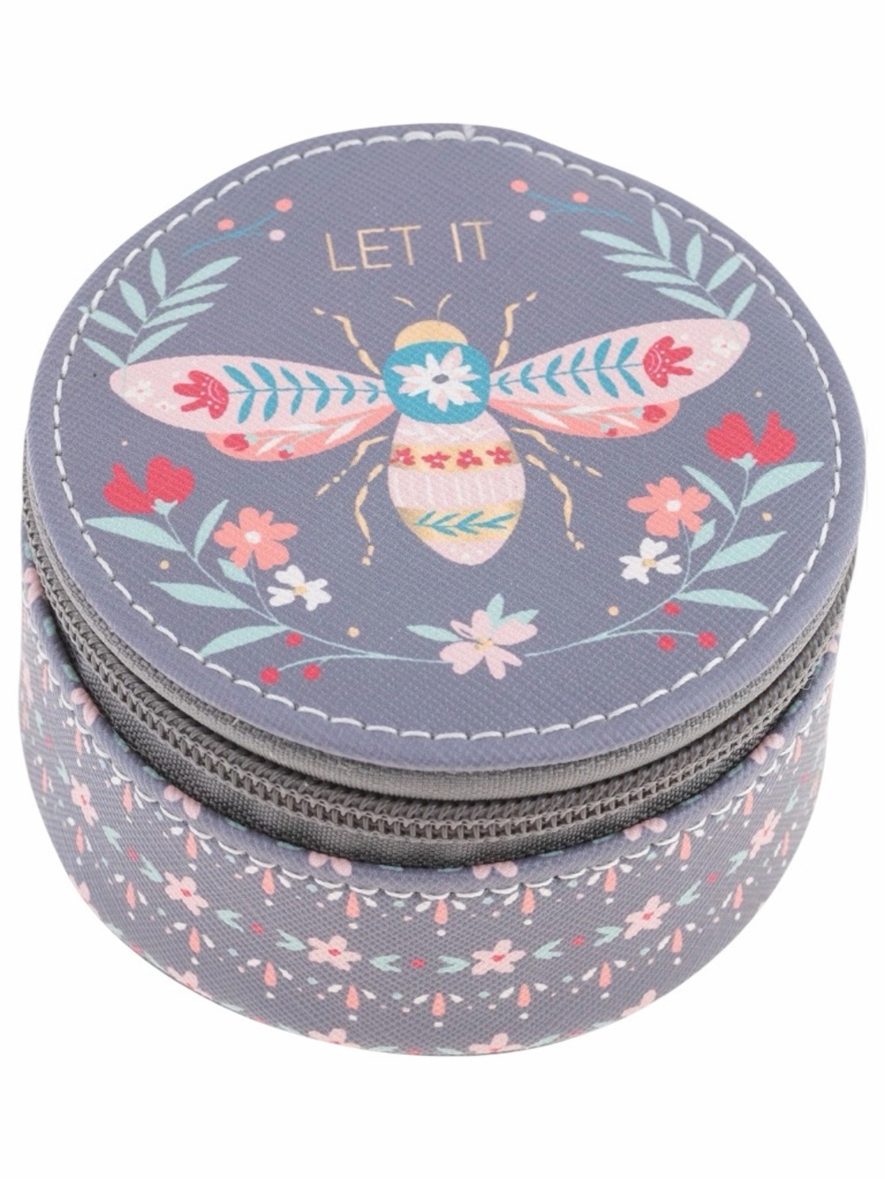 Karma Travel Bohemian Chic Floral 'Let It Bee' Round Jewelry/Misc Case NWT